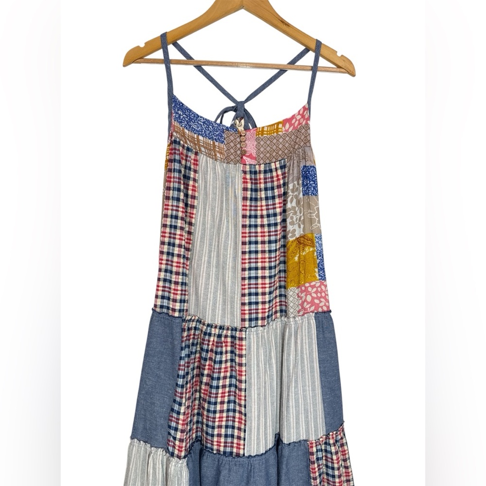 NWT Easel Boho Patchwork Maxi Dress Size M Linen Cotton Adjustable Festivals - Picture 6 of 15
